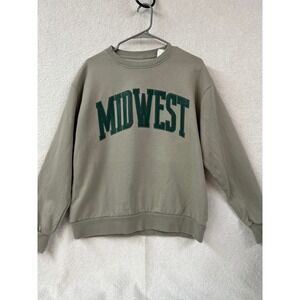 RusTee Clothing Midwest Graphic Sweatshirt Tan Green Small Crewneck Pullover New